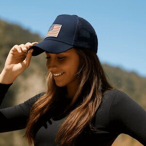 JupiterGear American Flag Trucker Hat with Adjustable Strap Blue RWB